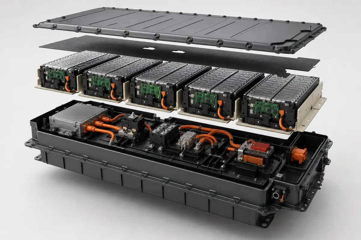 High-voltage battery system with modular BMS, contactors, precharge, fuse and service disconnect